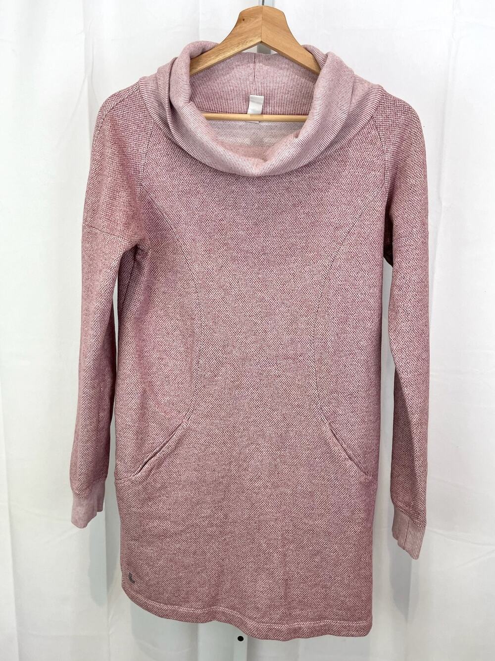 LOLE Lolë Size S Cowl Turtleneck Tunic Top Mini Dress Raglan Sleeve Pockets Pink